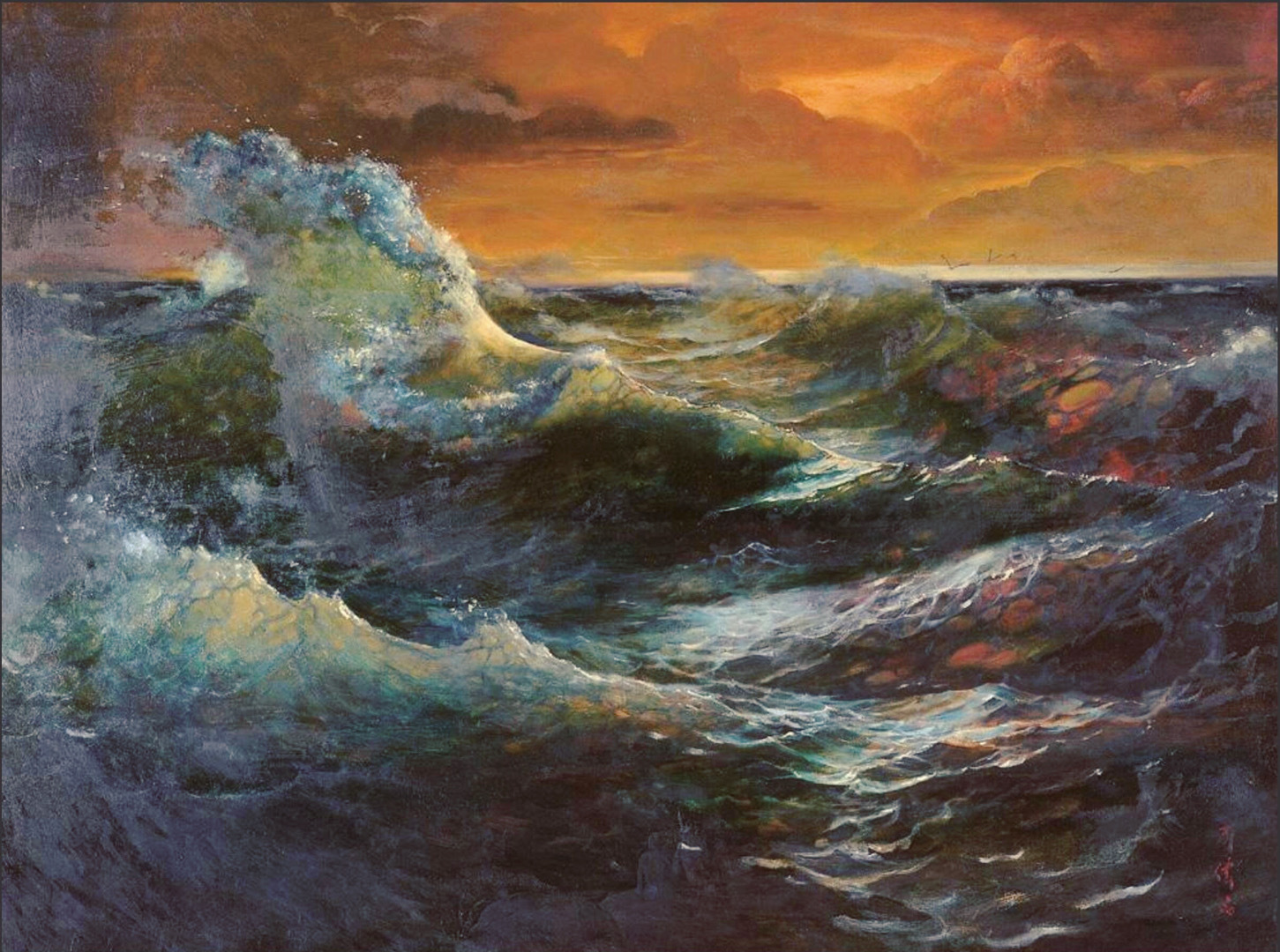 油画作品《海浪》
