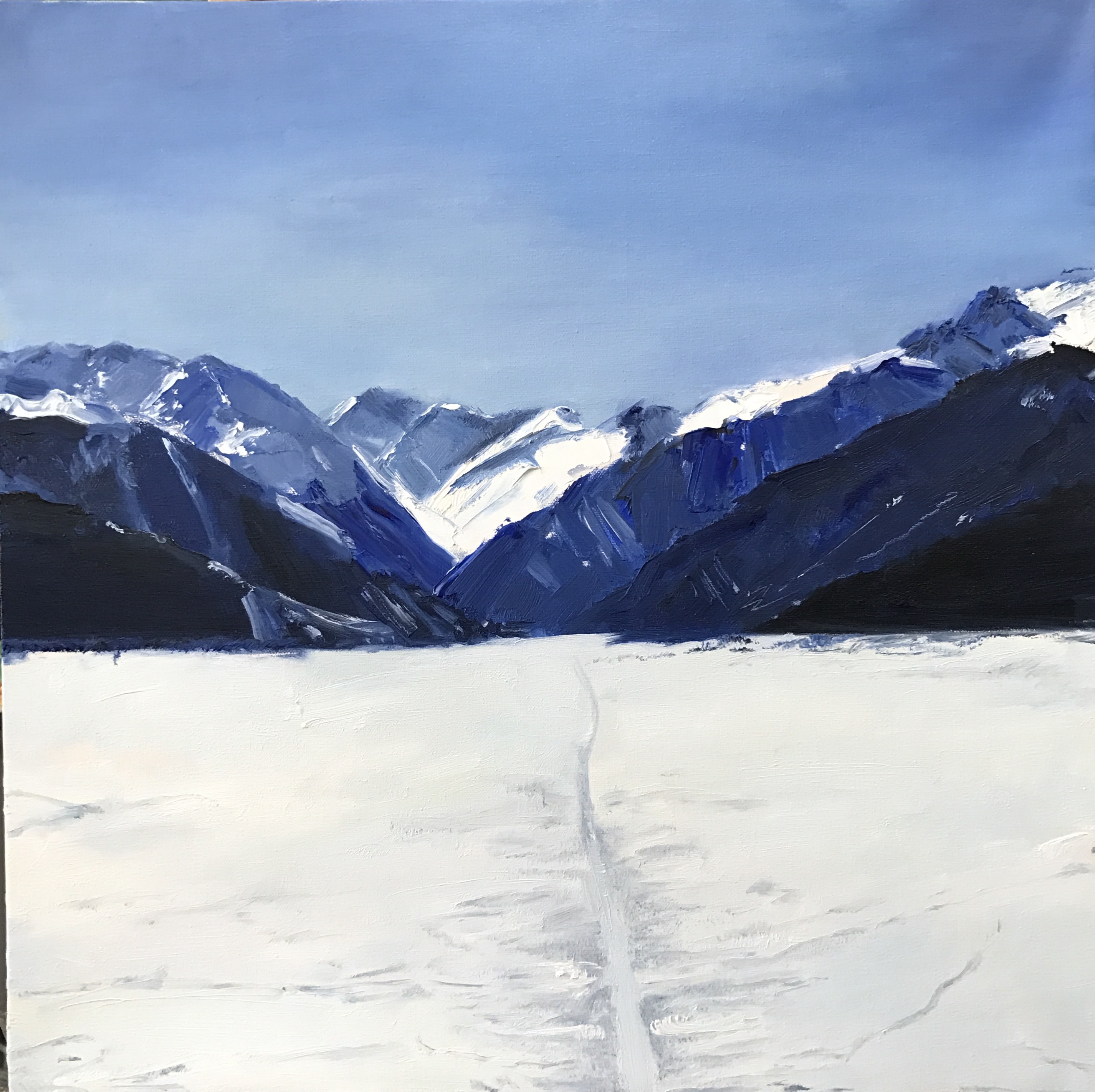 油画风景《雪山》