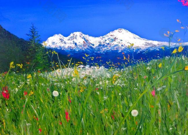 油画 雪山草地图片装饰装修素材免费下载(图片编号:3034950)-六图网