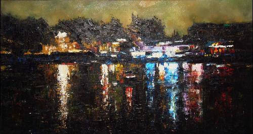 油画《夜色今夜》