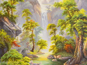 纯手绘新中式油画 高山流水景色的玄关艺术魅力